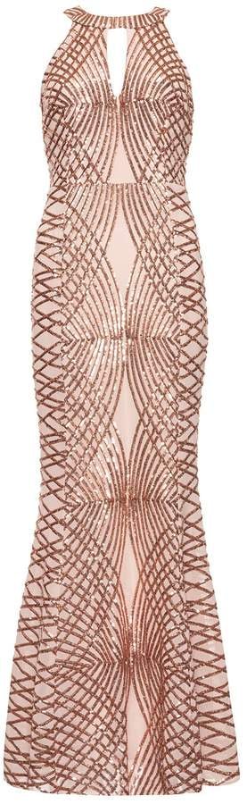 Quiz Rose Gold Sequin Fishtail Maxi Dress