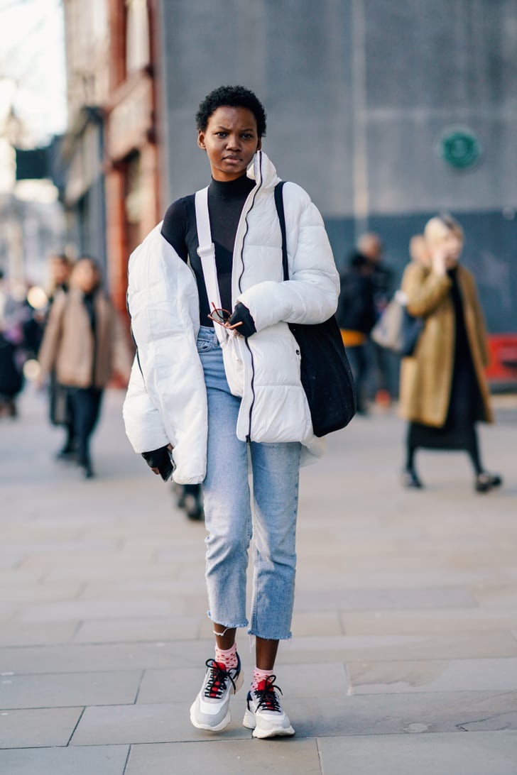 White winter jacket outfit cheap