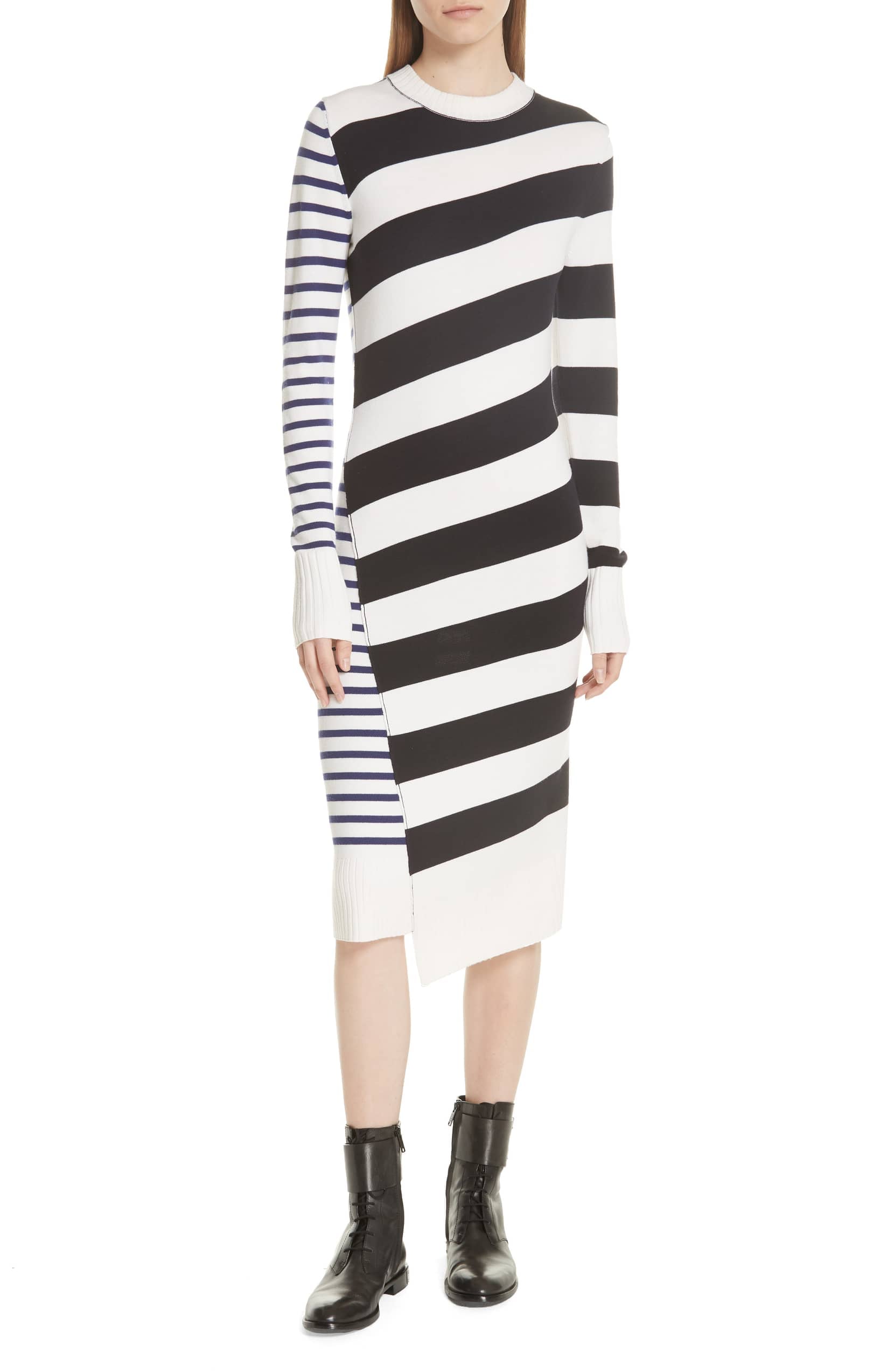 Mixed Stripe Merino Wool Sweater Dress 
