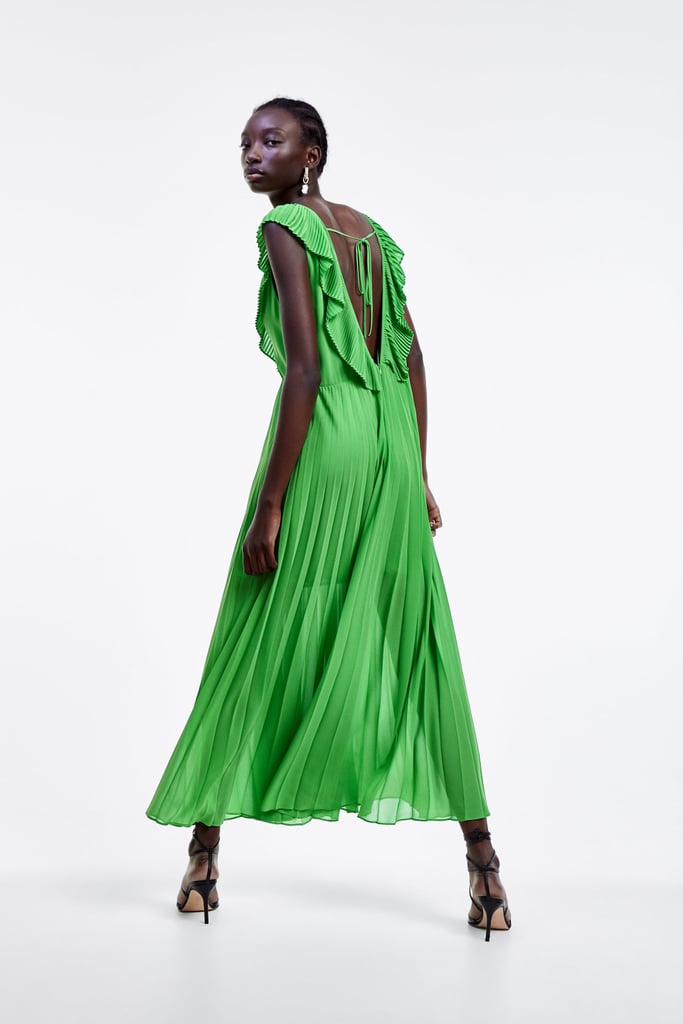 zara green pleated dress