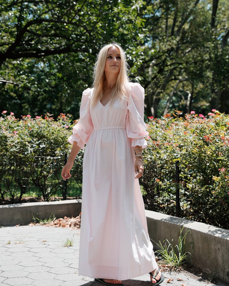 The Drop Women's Pastel Pink Loose Fit V-Neck Balloon Sleeve Maxi Dress by @thefashionguitar