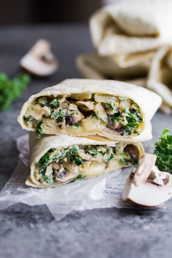 Healthy Breakfast Burritos With Kale, Mushrooms, and Feta