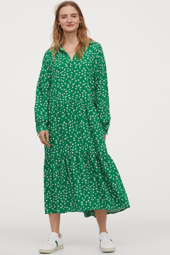h&m green and white dress
