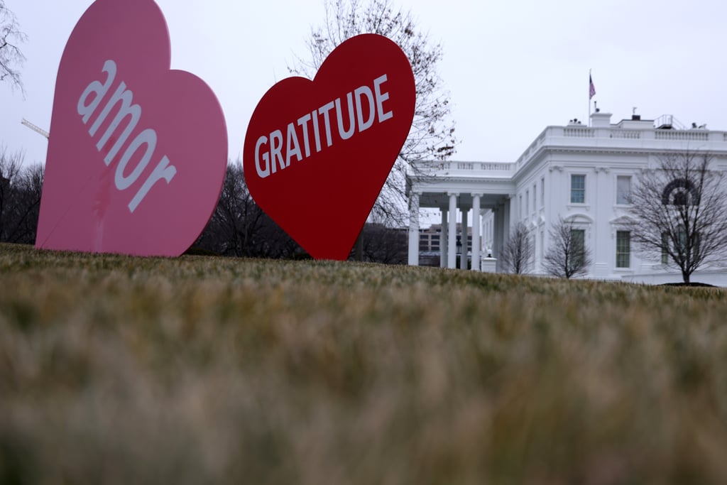 Jill Biden Decorates White House Lawn For Valentine's Day