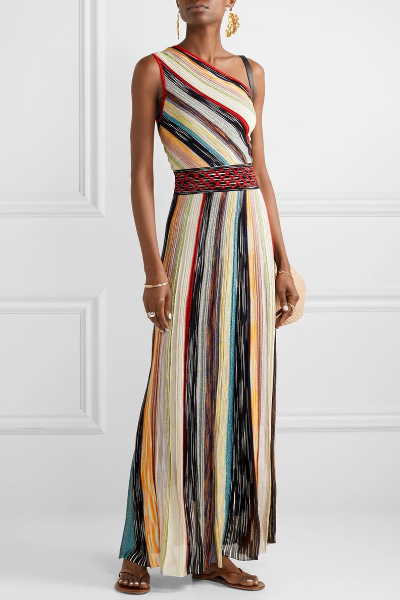 Missoni One-Shoulder Striped Metallic Crochet-Knit Maxi Dress