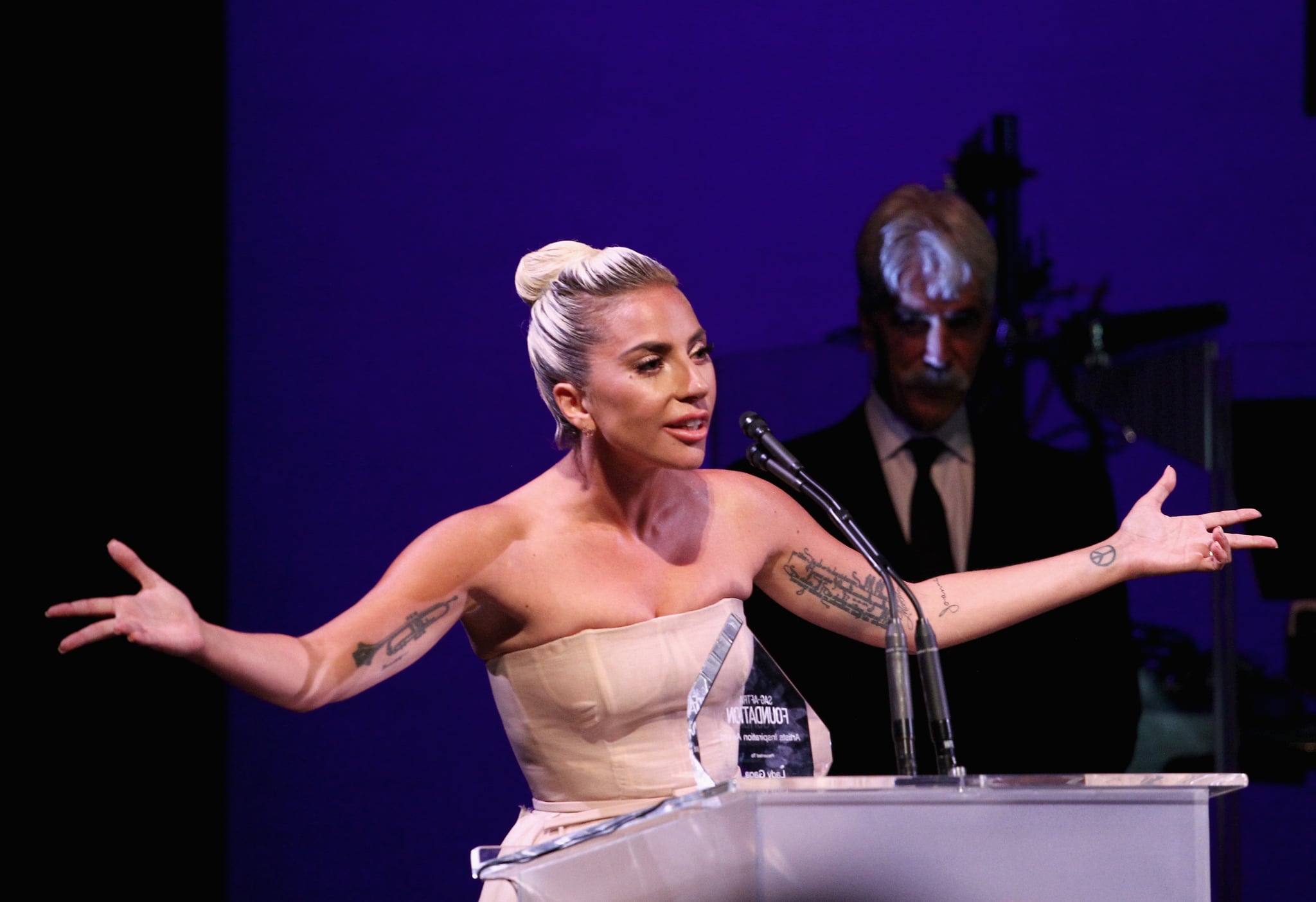 BEVERLY HILLS, CA - NOVEMBER 08:  Lady Gaga accepts the Artists Inspiration Award onstage at the SAG-AFTRA Foundation's 3rd Annual Patron of the Artists Awards at the Wallis Annenberg Centre for the Performing Arts on November 8, 2018 in Beverly Hills, California.  (Photo by Tommaso Boddi/Getty Images for SAG-AFTRA Foundation)