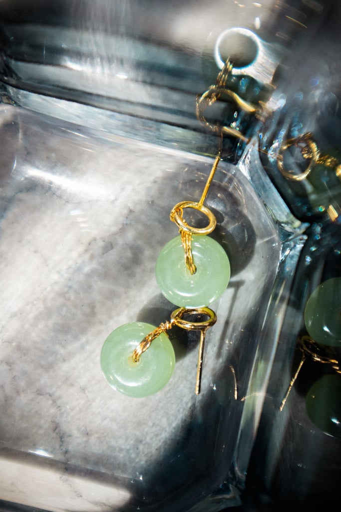 Seree Coin Green Jade Hollow Earrings
