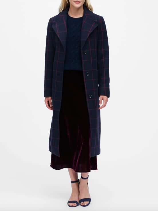 Petite Plaid Italian Melton Long Coat 