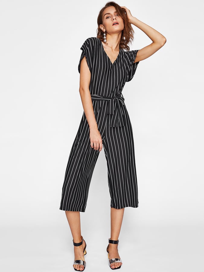 SheIn Pinstripe Tie-Waist Jumpsuit