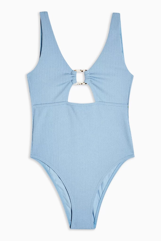 Topshop Blue Crinkle Ring Cutout Swimsuit