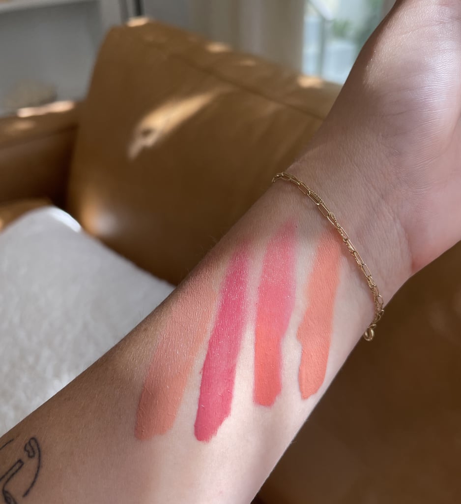 You only need a little dab of the Saie Dew Blush ($22) from the doe-foot applicator to get a nice wash of color. From left to right in the picture above, there's the most subtle of the four, Peachy, then the berry-hued Dreamy, to the nearly neon peach Poppy, and finally my personal favorite, Rosy.
I love how each blends in seamlessly, whether I'm wearing any other makeup or applying just over SPF. Add this product to the already-stellar lineup at Saie.