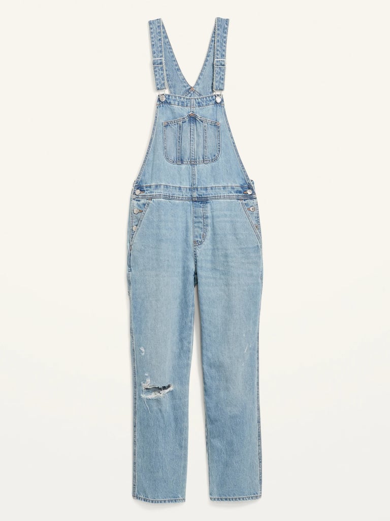 Old Navy Light-Wash Slouchy Straight Workwear Ripped Jean Overalls