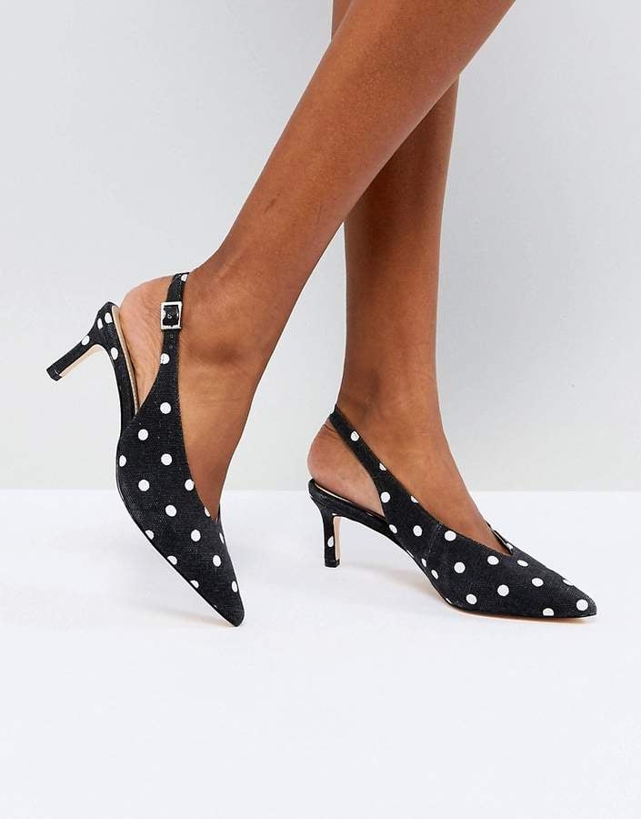 Miss Selfridge Polka-Dot Kitten Heel Sling-Back Shoes