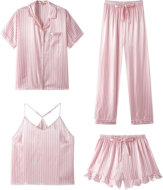 Sapjon Silk Pajamas Set ($25, originally $34)
Who says your Valentine's Day outfit has to be relegated to just comfy lingerie or sexy nightwear? I'm a sucker for a pretty pair of pajamas, and this Amazon bundle includes four separate pieces that you can mix and match together for more versatile styling. The scalloped trim on the shorts is so darling, while the set's silk composition is incredibly breathable.
