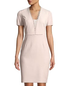 T Tahari Short-Sleeve Lace-Trim Sheath Dress