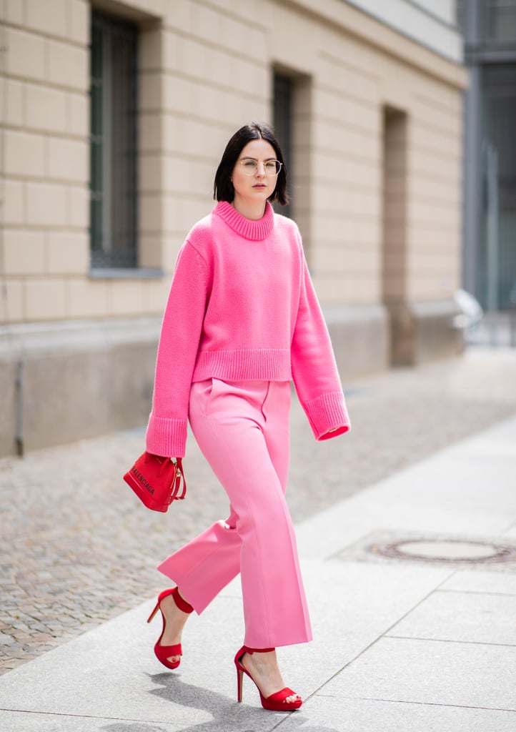Match Your Light Pink Pants With a Cozy Pink Sweater