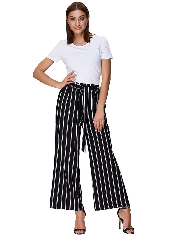 Wide Leg Pants for Women Elastic High Waist Palazzo Pants with Pockets  Casual White Dress Pants Business Work Office Belted Palazzo Trousers Pants  Apricot Small at Amazon Women's Clothing store