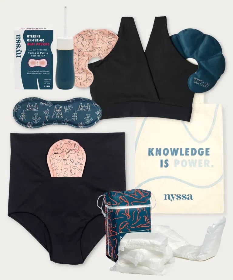 Nyssa Essential Postpartum Kit ($145)
Postpartum isn't discussed enough yet it's a uniquely vulnerable time for new mothers. This kit is a godsend for the "fourth trimester" stage with everything from a recovery bralette and underwear to reusable ice/heat packs to postpartum pads.