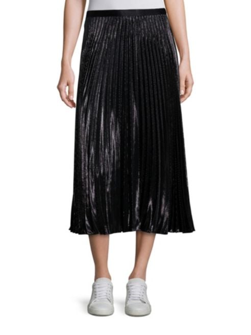 Diane von Furstenberg Heavyn Metallic Pleated Midi Skirt