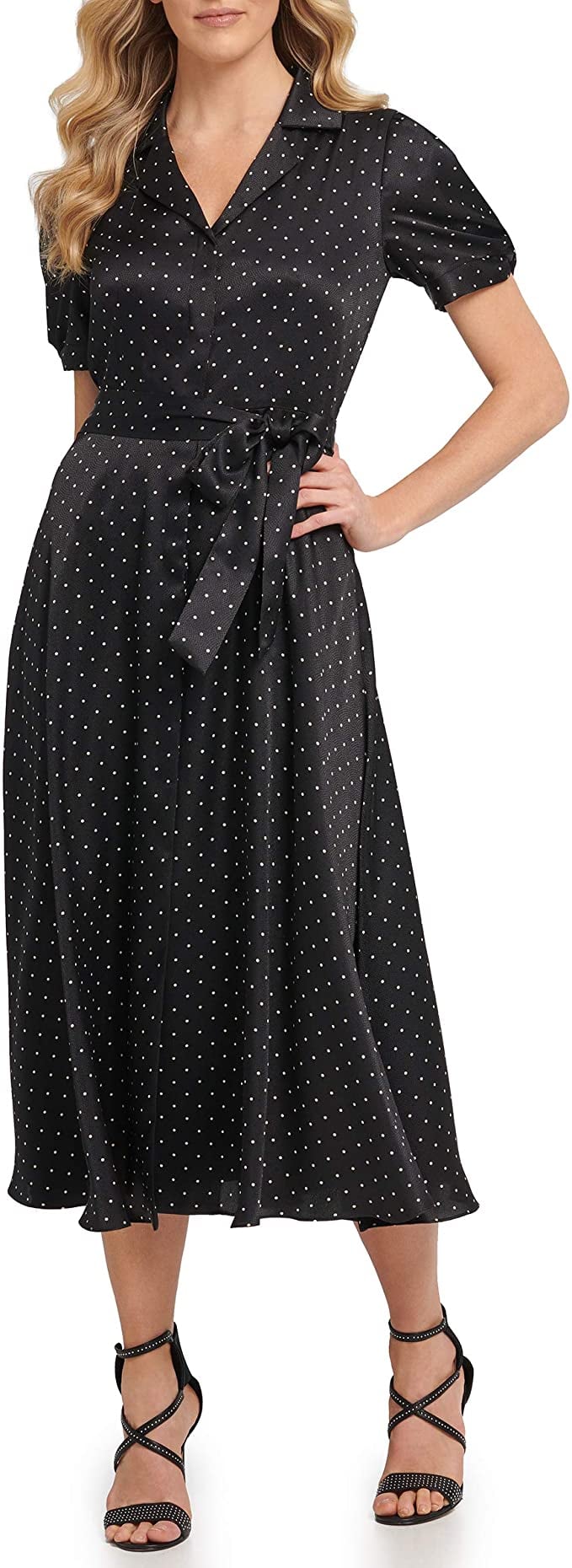 For a Dressy Polka Dot Moment: DKNY Knot Sleeve Midi Shirt Dress
