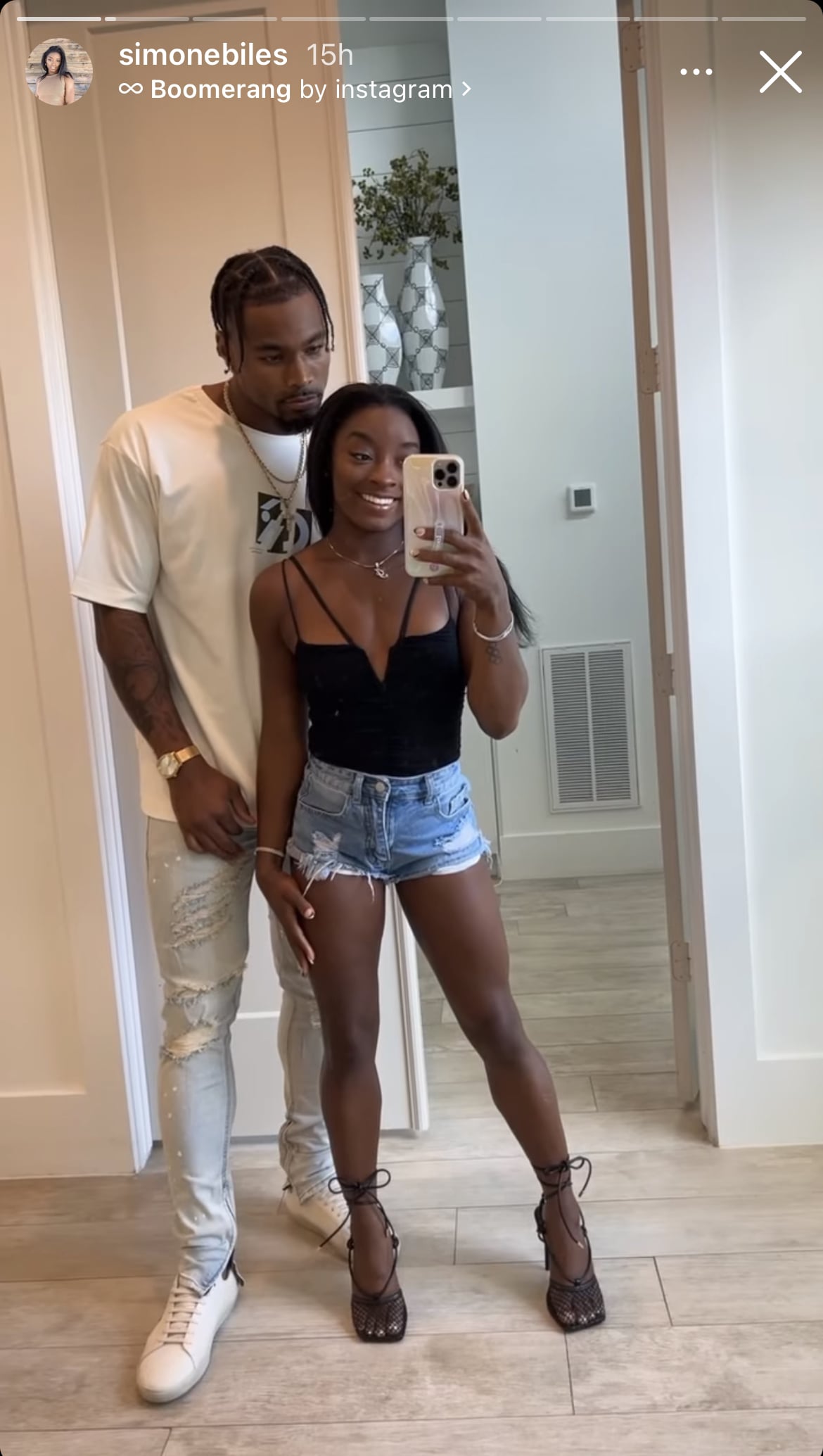Fashion, Shopping & Style, Simone Biles Pairs a Corset With Cutoffs For  the Perfect Date-Night Look