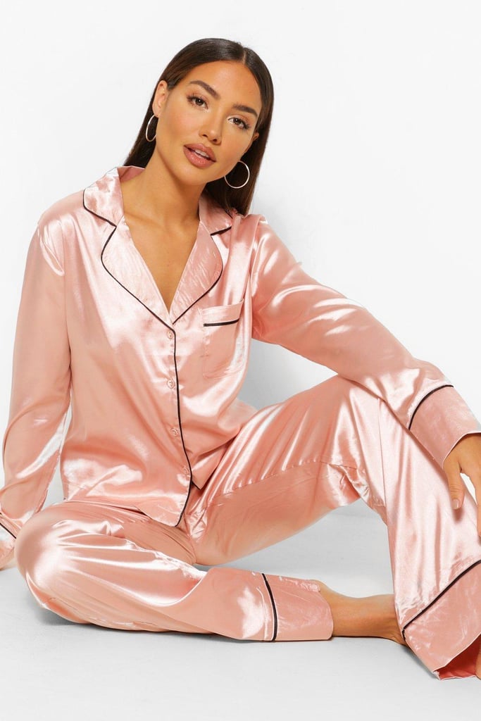 Boohoo It Was All A Dream Embroidered Satin PJ Set