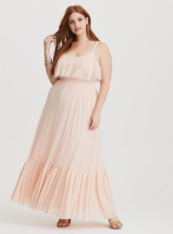 Torrid Runway Collection Blush Mesh Flounce Maxi Dress