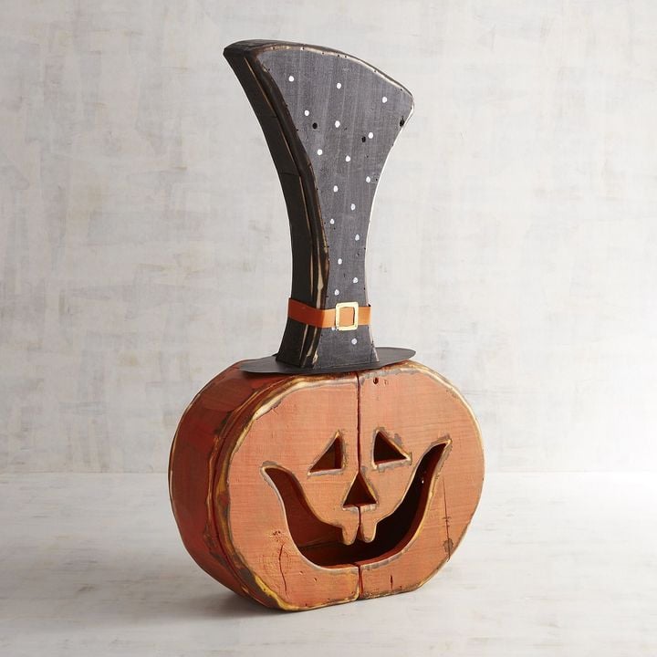 Pier 1 Imports Wooden Jack-o'-Lantern with Hat
