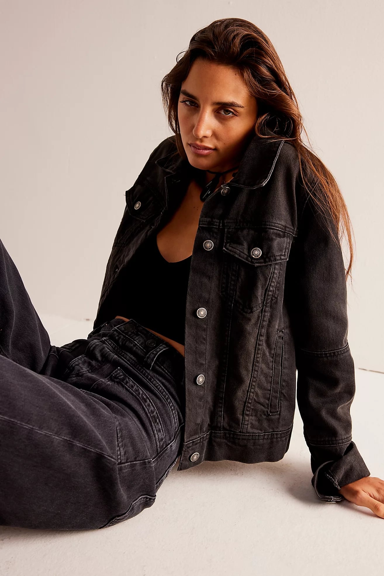 Free people cropped denim jacket sale
