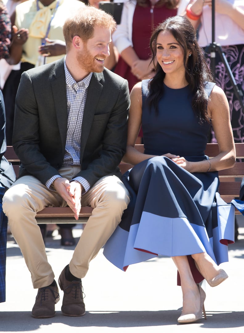 Meghan in a Two-Tone Midi Dress