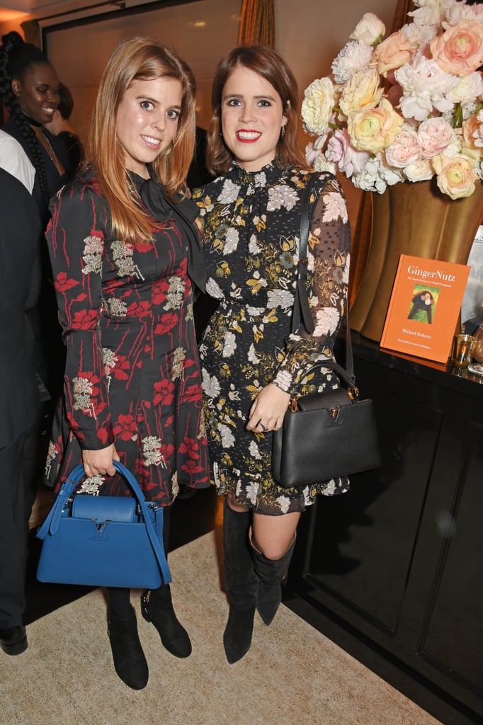 In November 2017, both Eugenie and Beatrice opted for floral dresses and accessorized with similar Louis Vuitton bags.