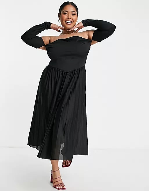 Asos Design Curve Off-the-Shoulder Corset Detail Pleated Midi Dress