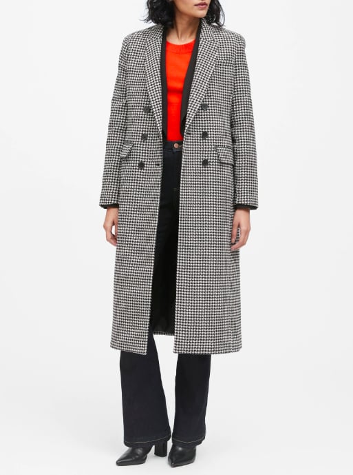 Houndstooth Double-Breasted Car Coat 