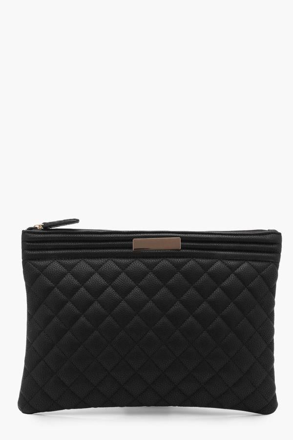 boohoo Josie Oversized Quilted Zip Top Clutch