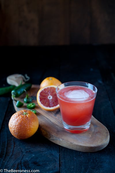 Blood Oranges, Jalapeño, Whiskey, and Beer Cocktail
