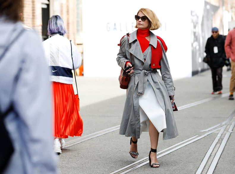 Style a Gray Coat With a Midi Skirt