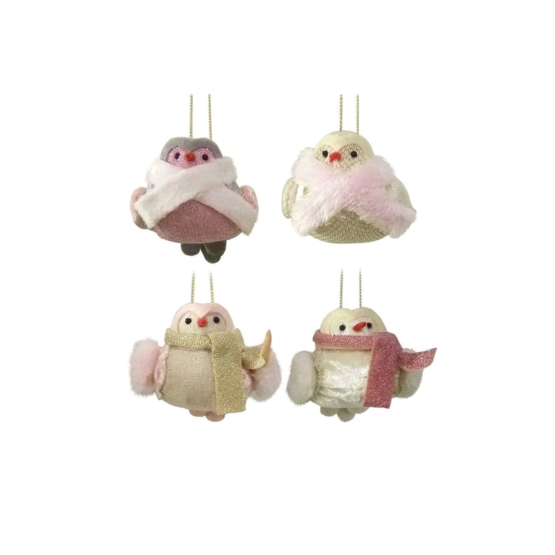 4ct Enchanted Eve Fabric Mini Birds Christmas Ornament Set