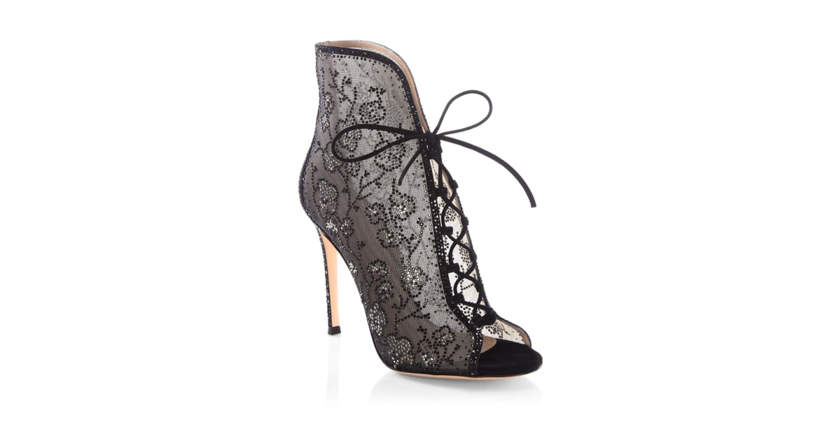 Gianvito Rossi Crystal Mesh Lace-Up Booties | Bella Hadid's Dior Lace