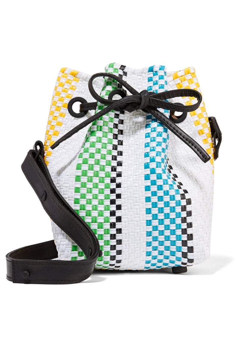 Truss Stripe Mini Woven Raffia-Effect Bucket Bag