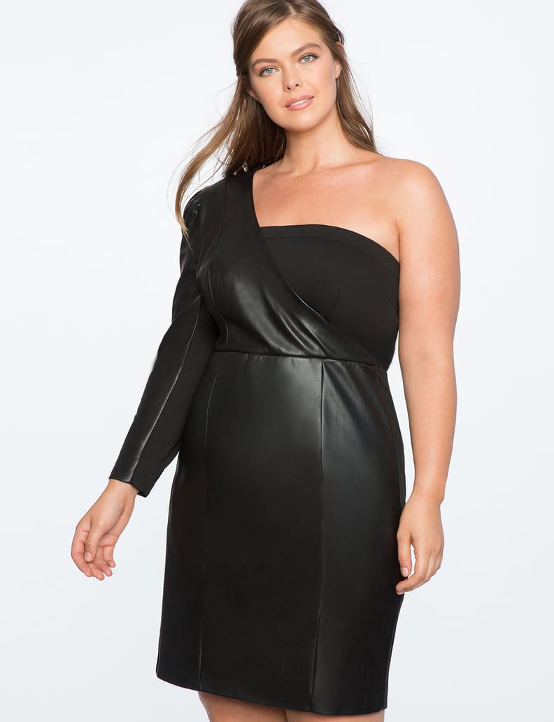 Eloquii One Shoulder Puff Sleeve Faux Leather Dress