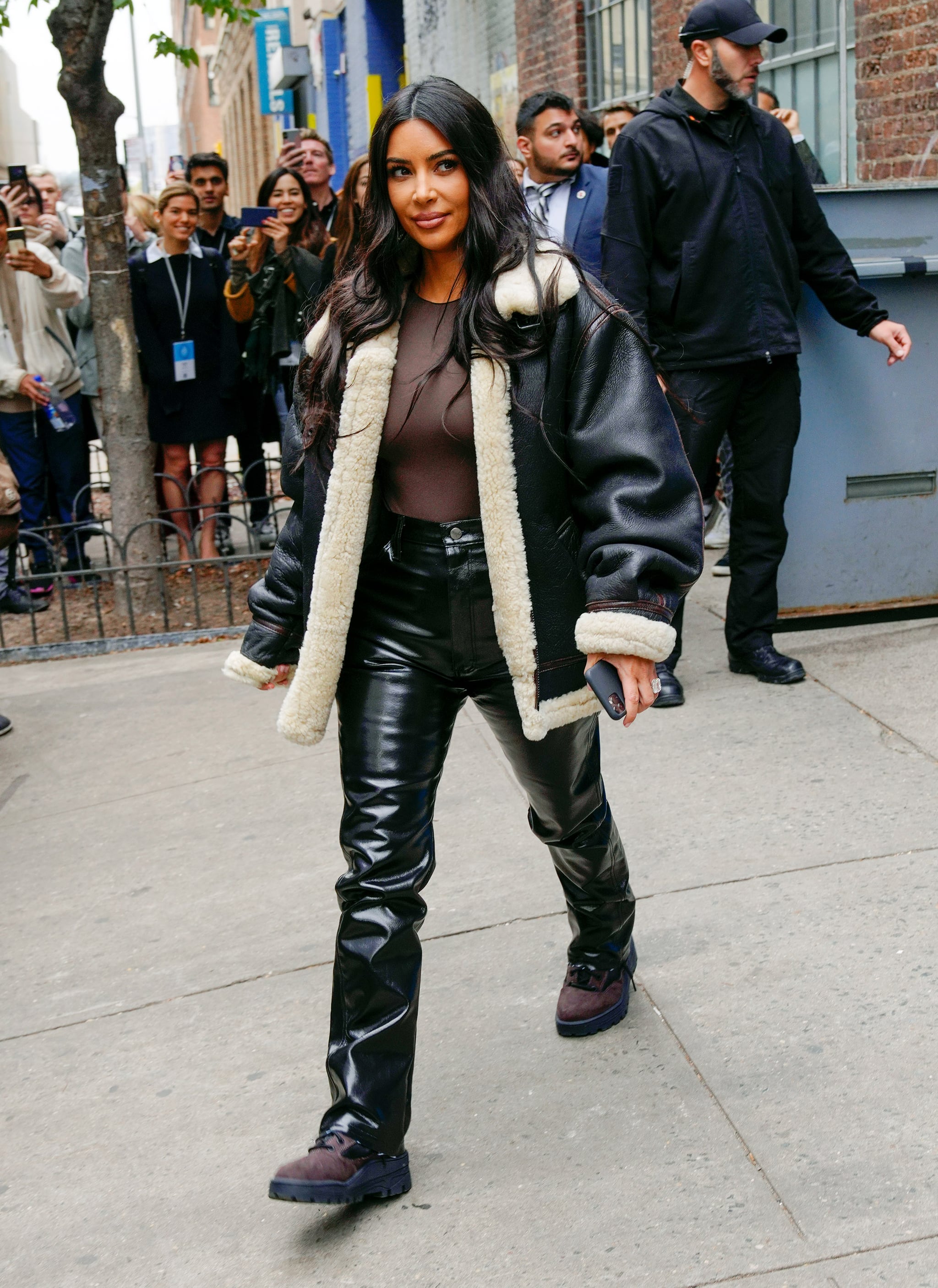 Kim Kardashian's Patent Leather Pants in NYC