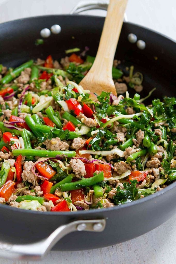 Ground Turkey Stir-Fry with Green Beans and Kale