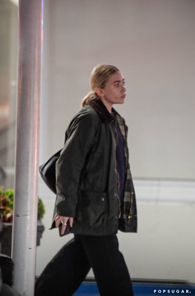 Ashley Olsen Wearing Green Coat With Fuzzy Collar