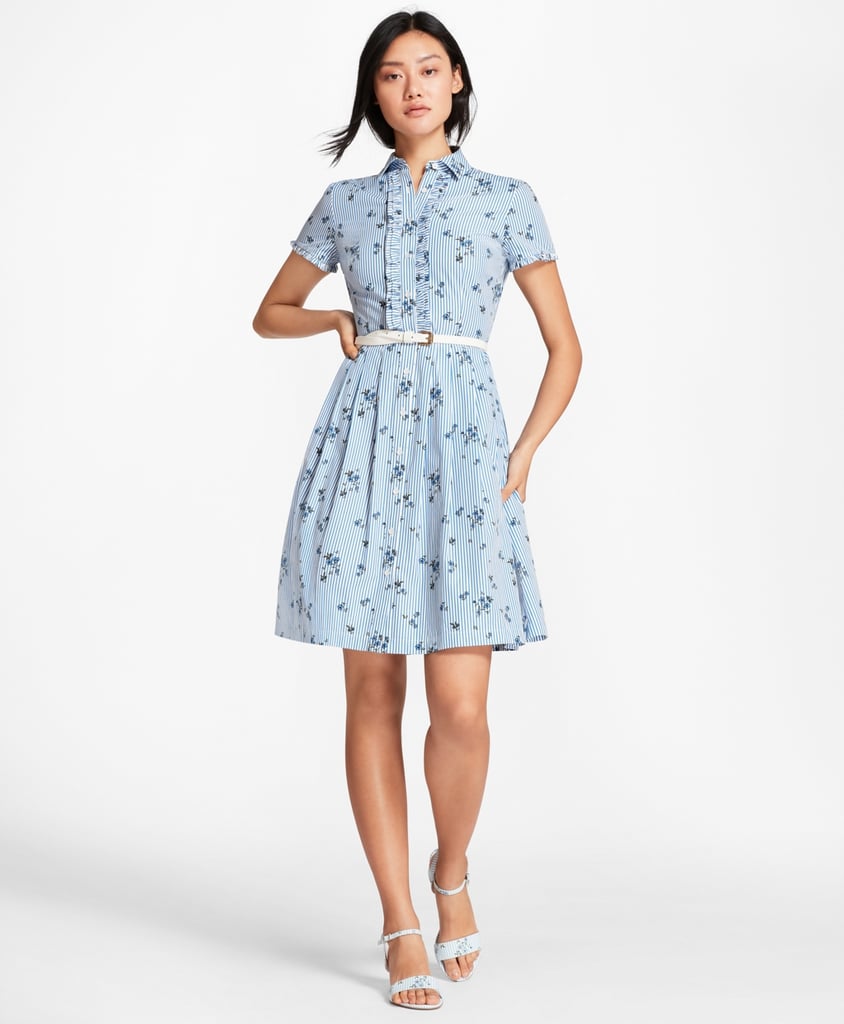 Brooks Brothers Floral-Print Striped Cotton Poplin Shirt Dress