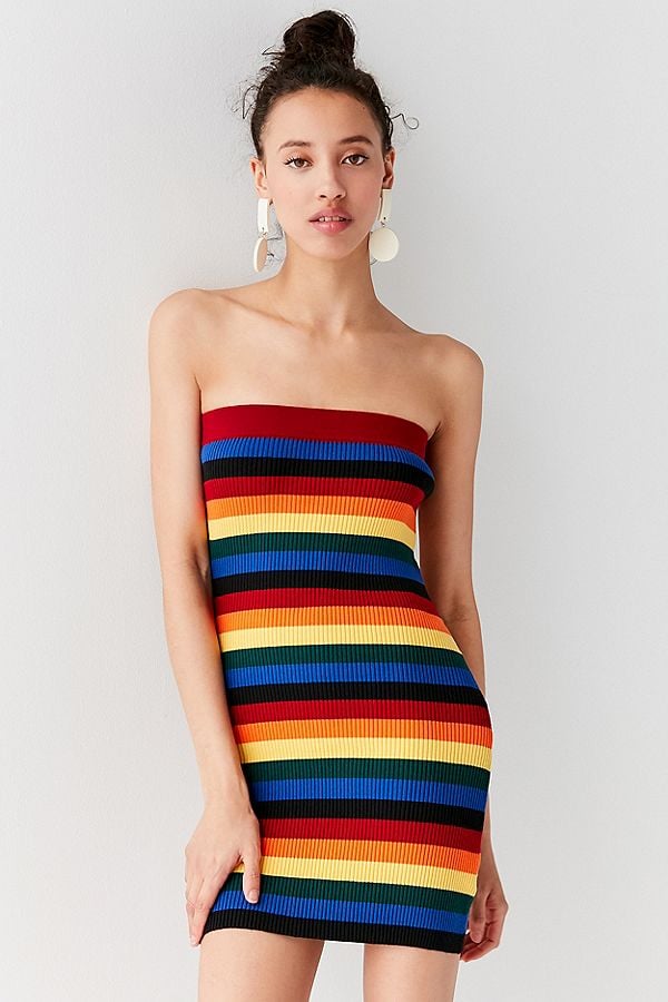 UO Rainbow Striped Tube Mini Dress