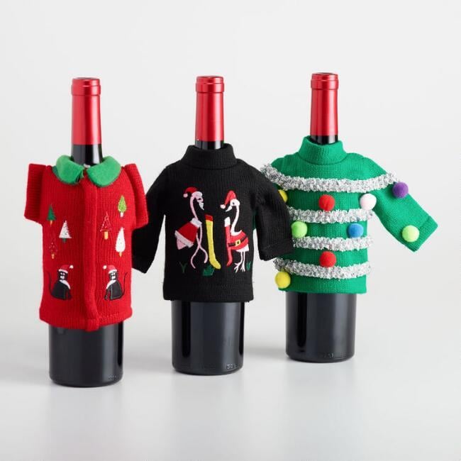 World Market Ugly Sweater Wine Bottle Outfits, Set of 3