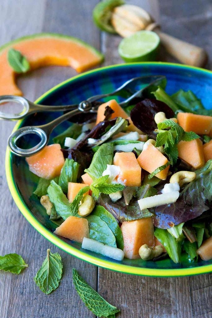 Cantaloupe Goat Cheese Salad With Lime Mint Dressing