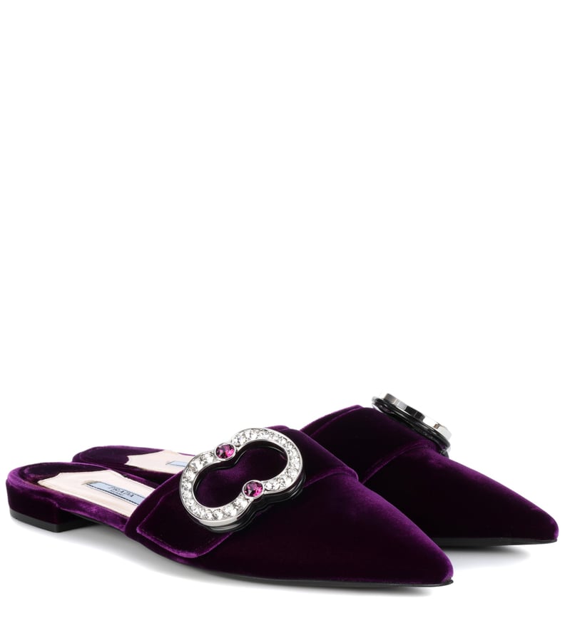 Prada Jeweled Velvet Flat Mules