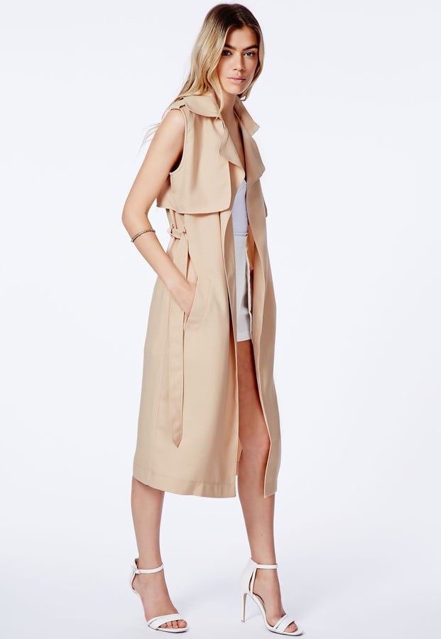 Missguided Camel Sleeveless Trench Coat