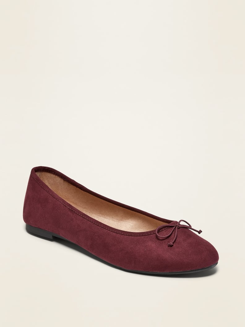 Faux-Suede Almond-Toe Ballet Flats